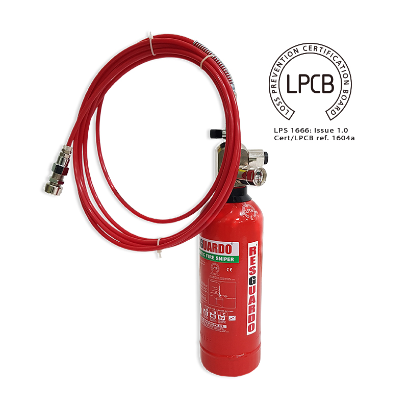 Close-up view of an LPCB Approved Fire Suppression System in action, showcasing advanced technology and reliability for panel board fire safety.